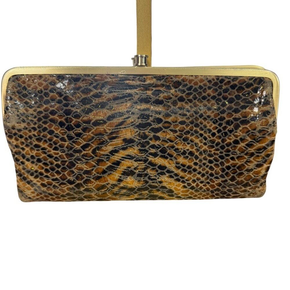 Hobo Lauren Clutch Kiss Lock Coin Purse Handbag Wallet Leather Animal Print Bag